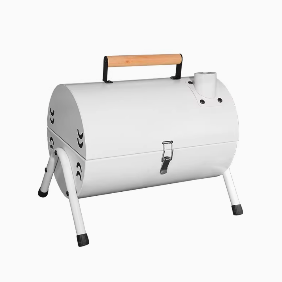 Kompor barbekyu luar ruangan portabel silindris silindris arang dobel kompor barbekyu