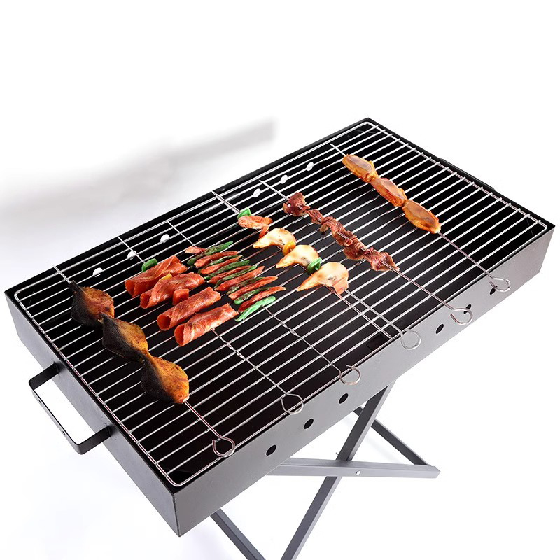 Stainless steel lipat lipat panggangan barbekyu berbentuk x portabel