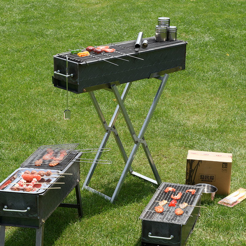 Stainless steel lipat lipat panggangan barbekyu berbentuk x portabel