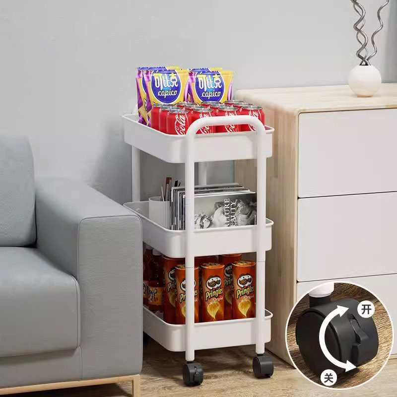 Lantai Multi-Tier Double Handle Mobile Trolley Shelf