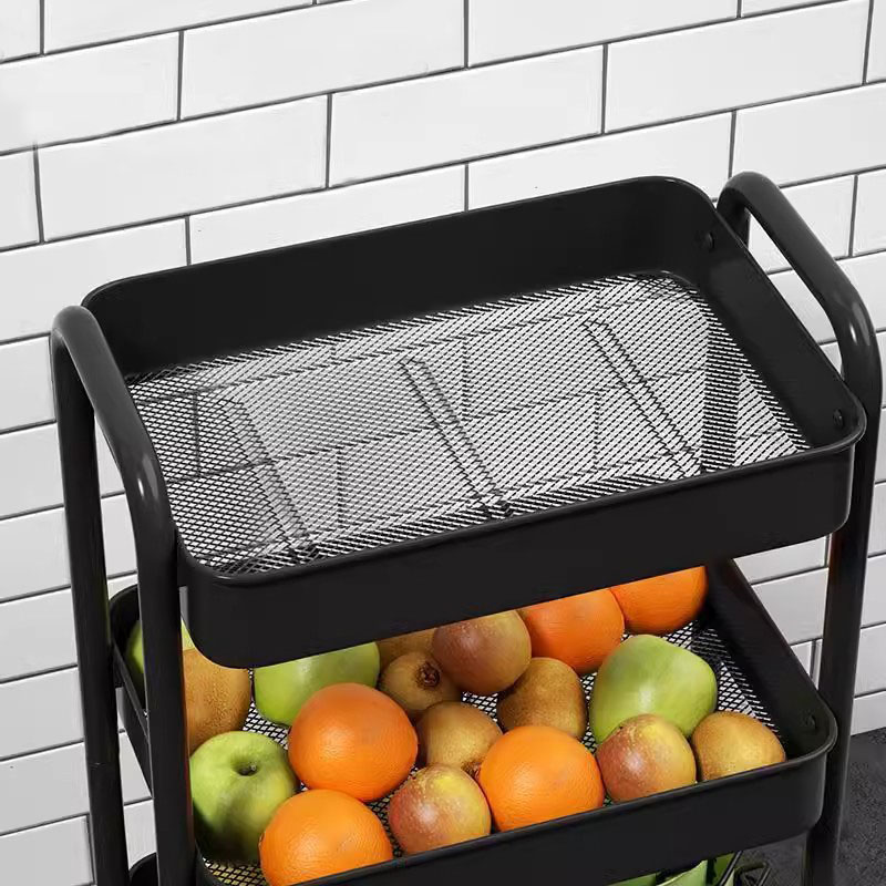 Lantai Multi-Tier Double Handle Mobile Trolley Shelf