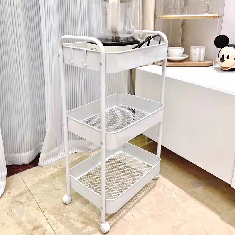 Lantai Multi-Tier Double Handle Mobile Trolley Shelf