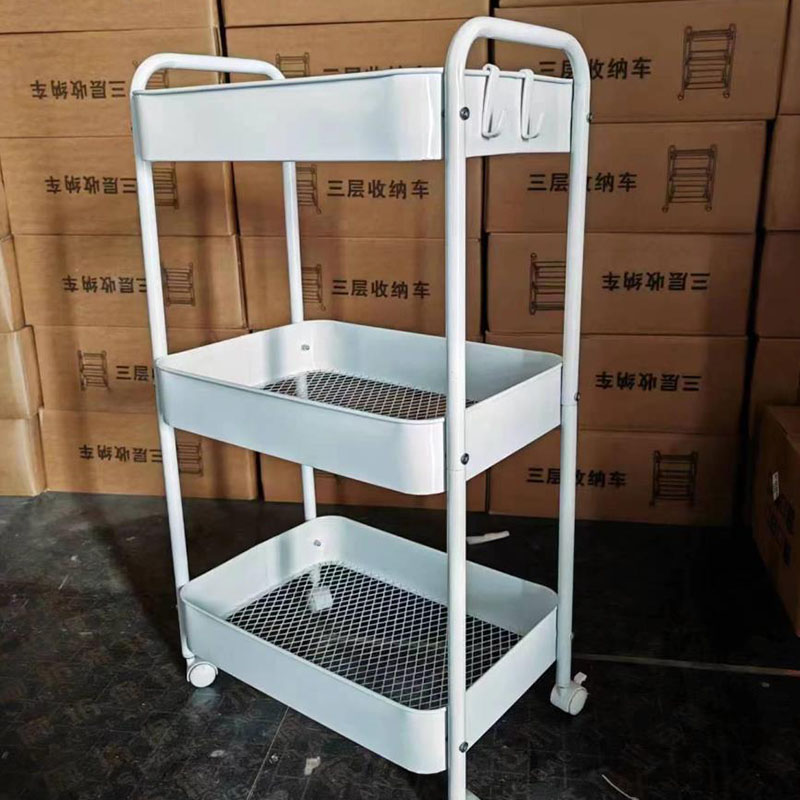 Lantai Multi-Tier Double Handle Mobile Trolley Shelf